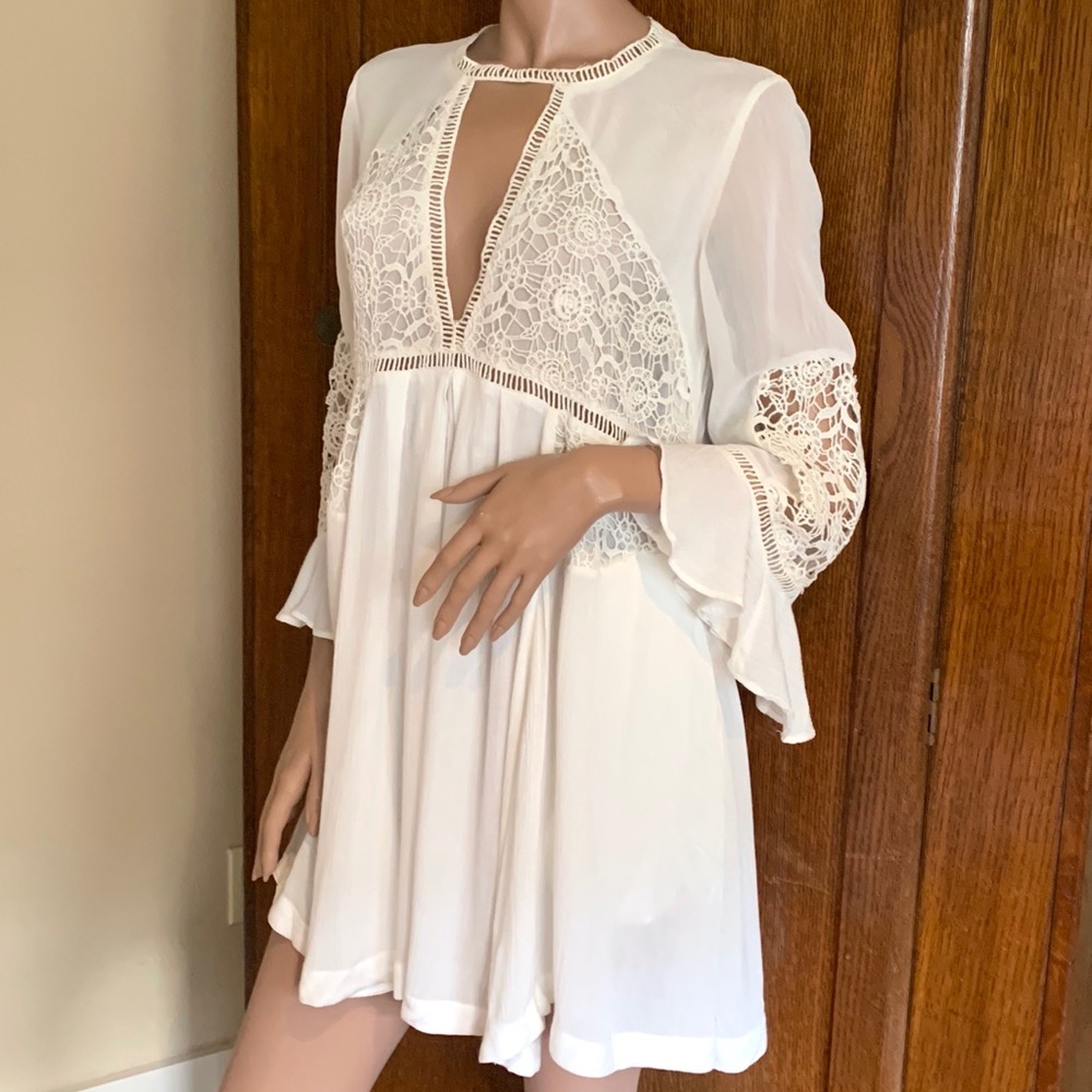 Free People boho mini dress in white